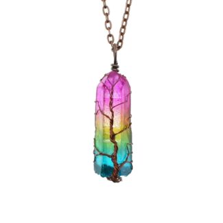 Ce pendentif Arbre de vie en cristal, Épuré et élégant, représente la force et la puissance de la vie avec sa forme en colonne de cristal.